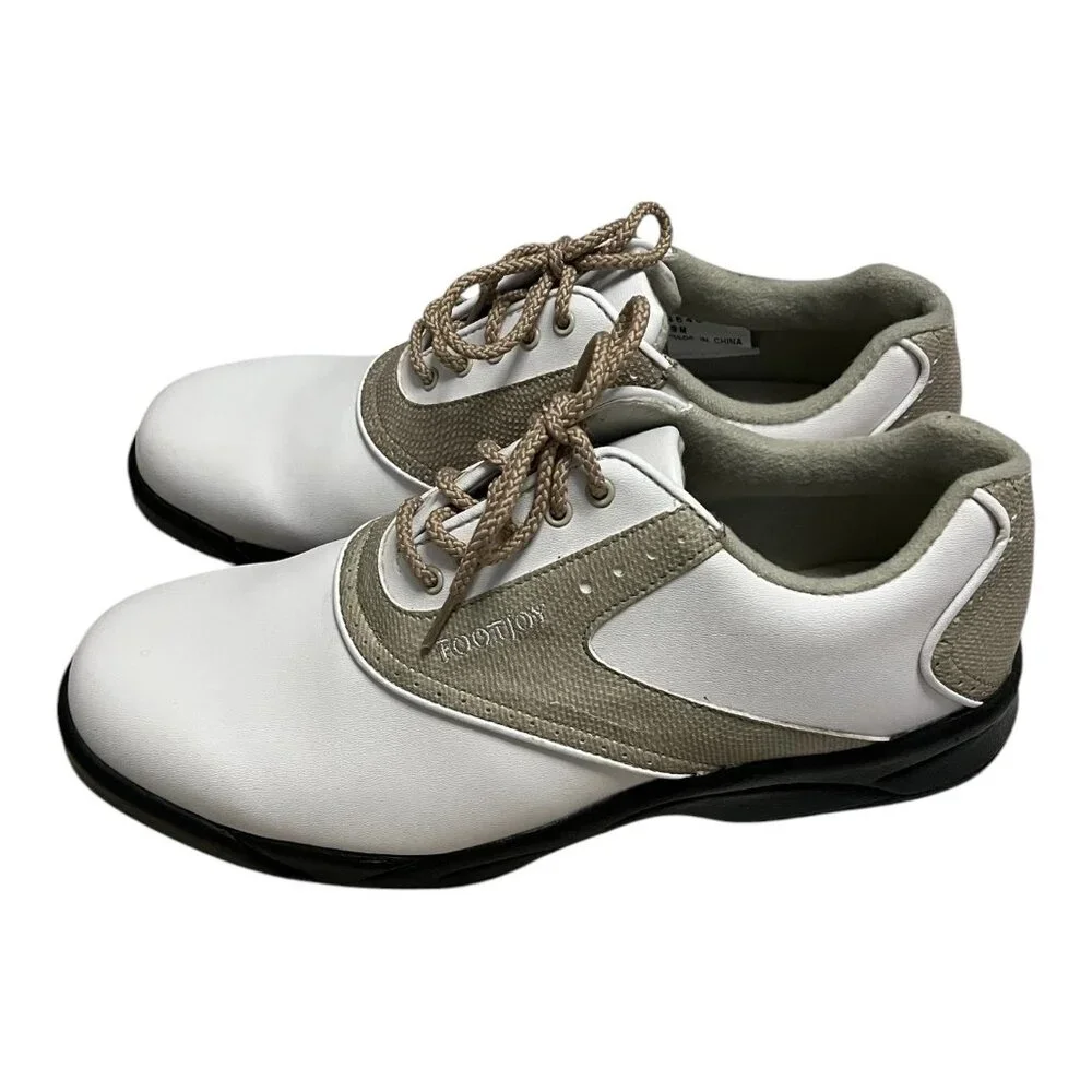 FootJoy GreenJoys Women’s Golf Shoes White Taupe Size 9M Lace Up Spikeless